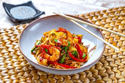 Wok with prawns