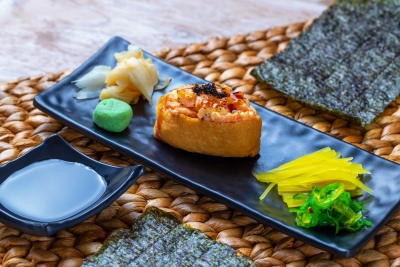 Inari with flied salmon